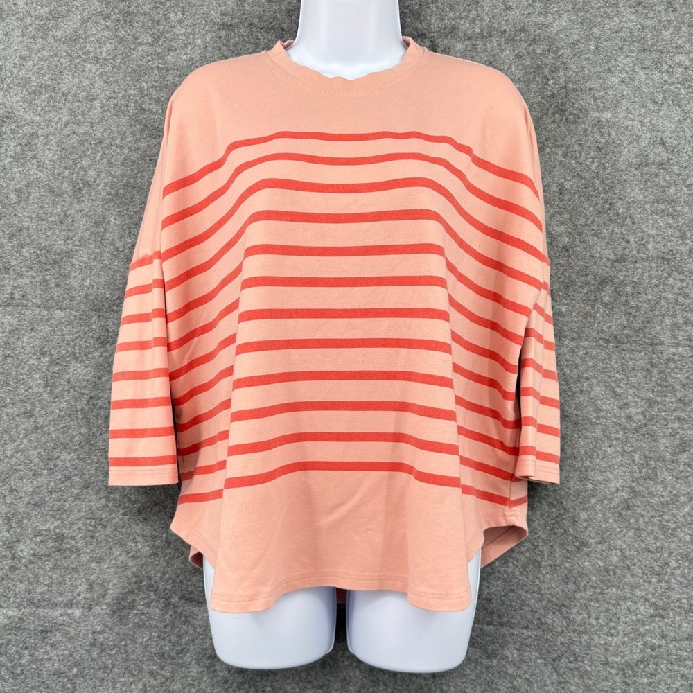 Pink & Coral Ml Striped Medium Oversized‎ Top With 3/4 Sleeves SMALL ARMS